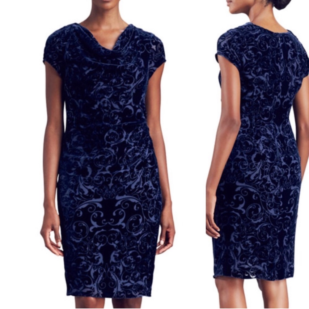Authentic Magaschoni drape-neck burnout velvet dress -blue - Sz 6